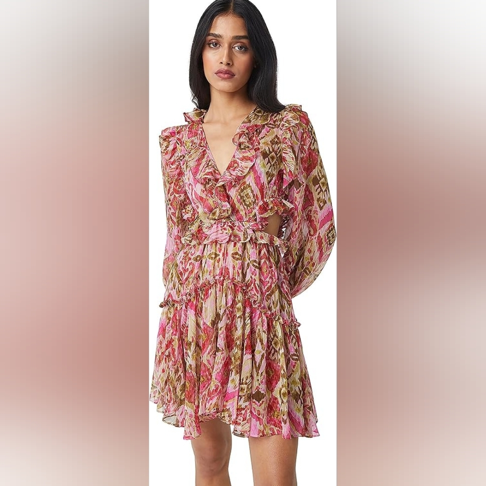 Misa Los Angeles Pink and Brown Patterned Dress